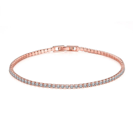 Rose Gold 925 Sterling Silver Tennis Bracelet – Dainty 2mm Zirconia