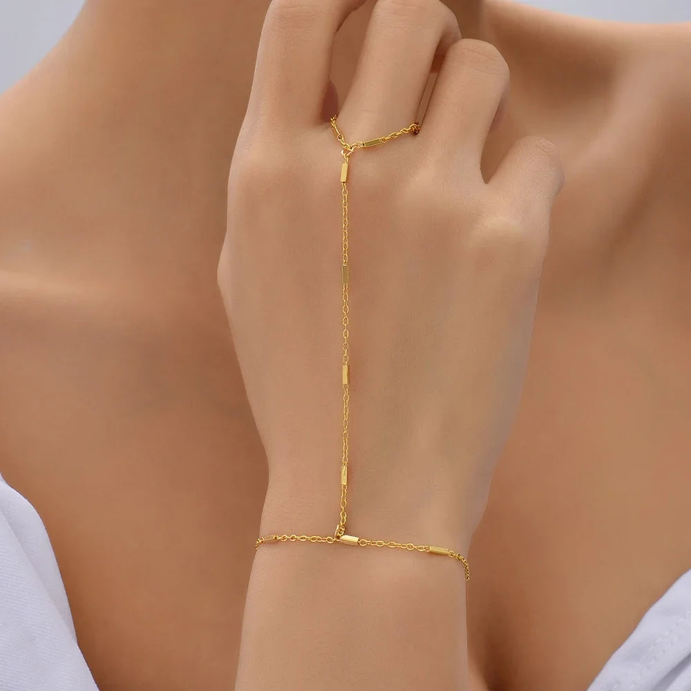 Aurum Bond Golden Bracelet & Ring Chain