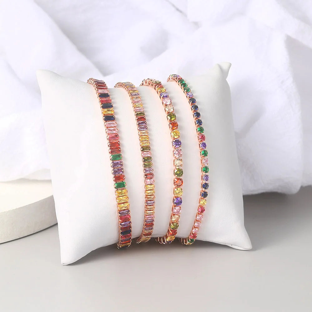 Adjustable Multicolor Tennis Bracelet – Rainbow Zircon Charm
