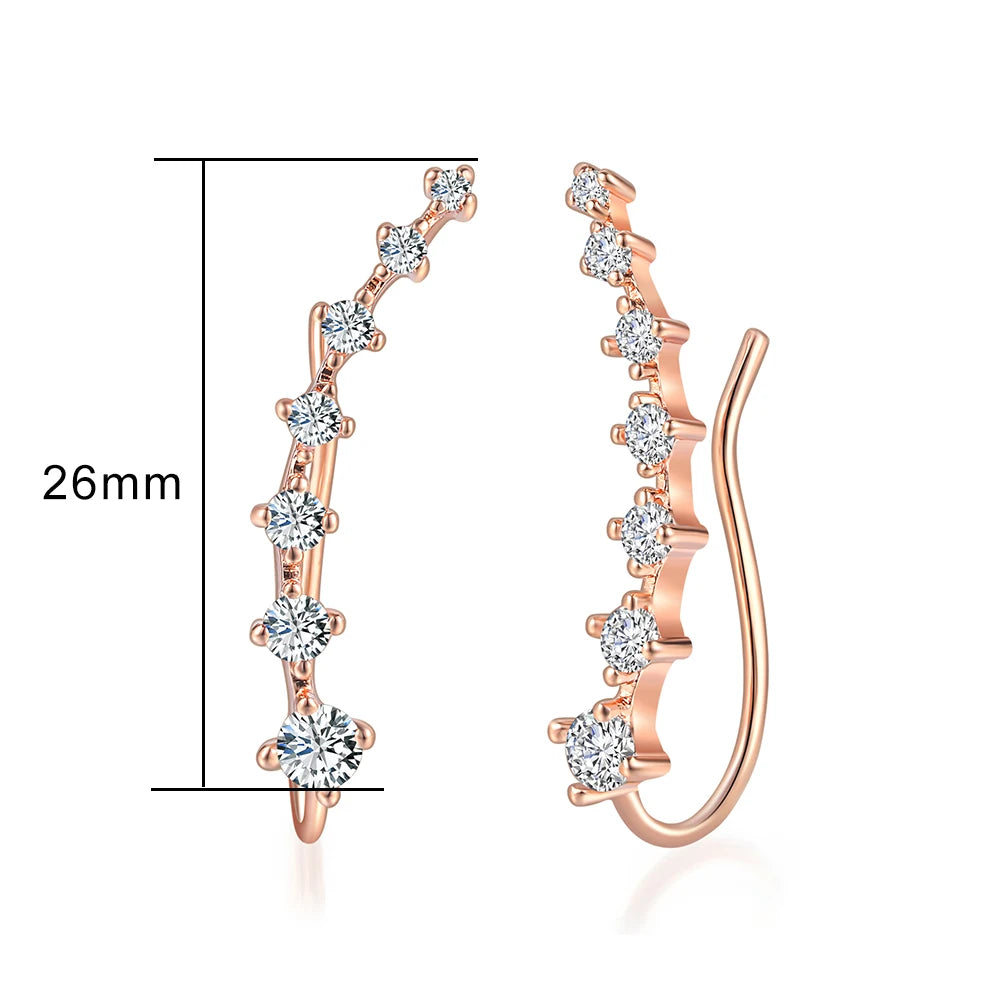 Elegant Climbing Crystal Ear Cuffs – Rose Gold Zirconia Hook Earrings