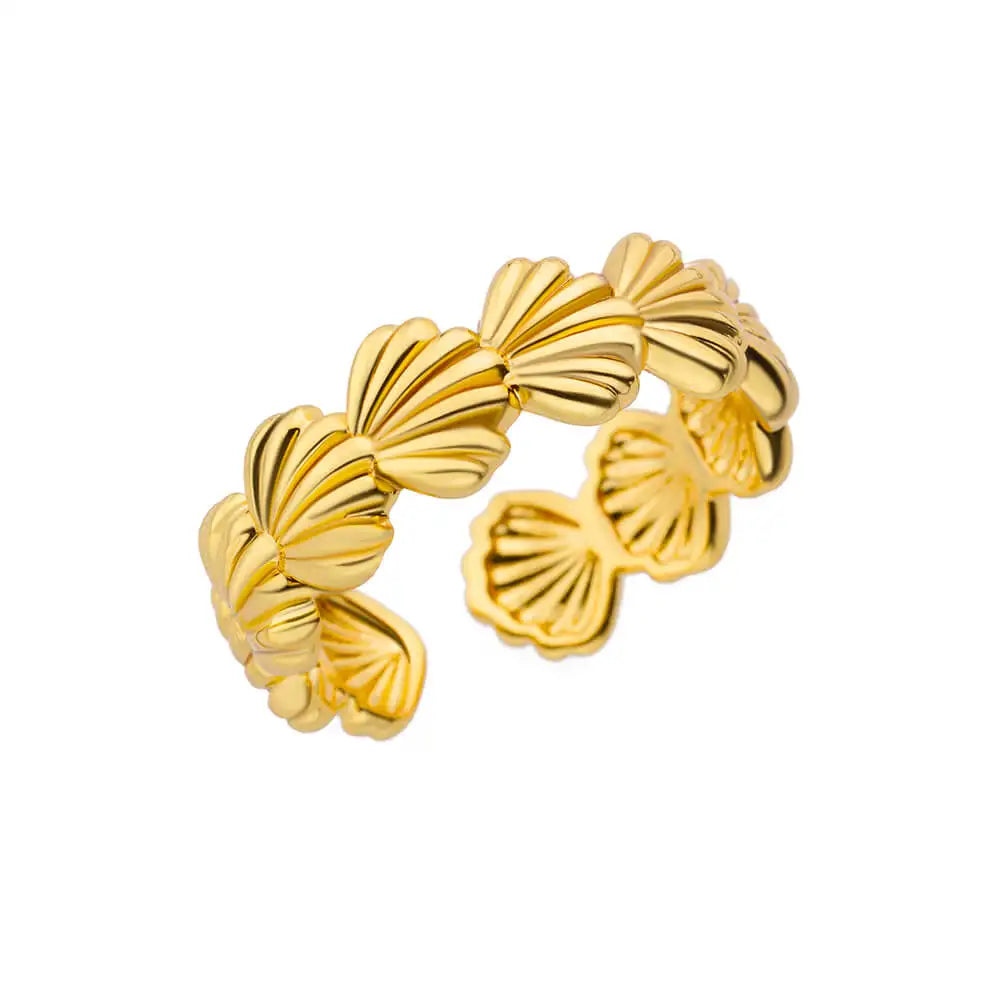 Stella Nova Rings – Adjustable Gold-Tone Stainless Steel with Star & Shell