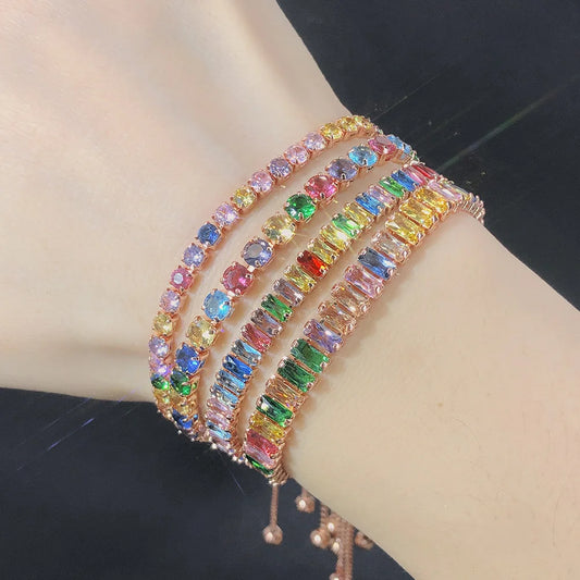 Adjustable Multicolor Tennis Bracelet – Rainbow Zircon Charm