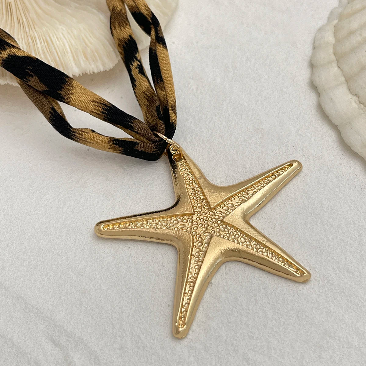 Velvet & Metal Layered Necklace – Conch, Starfish & Heart Charms
