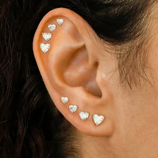 Luxe Heart Zircon Earrings – Dazzling Crystal Studs in Multiple Sizes