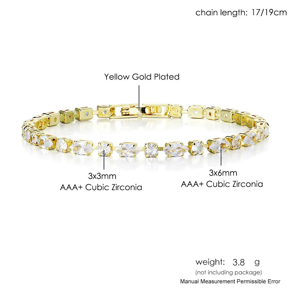 Shiny Gold Color Tennis Chain Bracelet – Simple Geometric Zircon Bangle