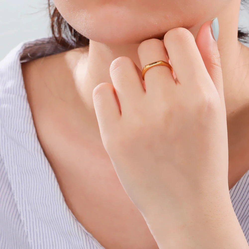 Personalized Engraved Name Ring – Custom Stainless Steel Band in Elegant Tone