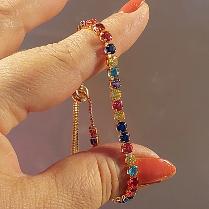 Adjustable Multicolor Tennis Bracelet – Rainbow Zircon Charm