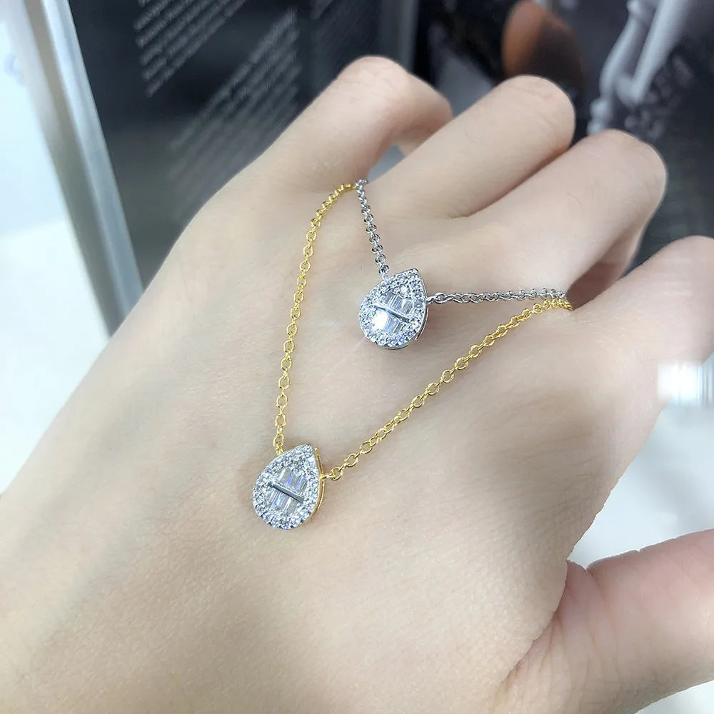 Iced Out Heart Pendant Necklace – Korean-Inspired Waterdrop Crystal Choker