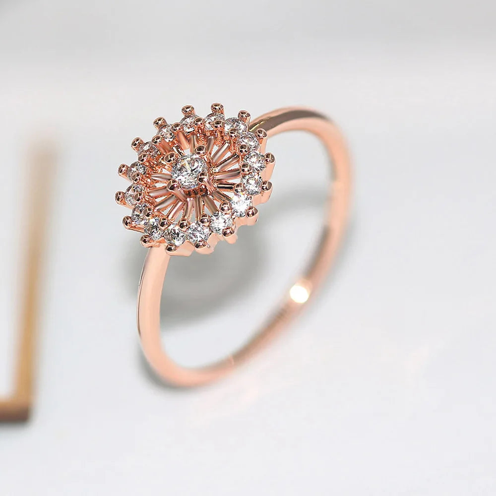 Chic Flower Finger Ring – Rose Gold Tone with Sparkling Gem
