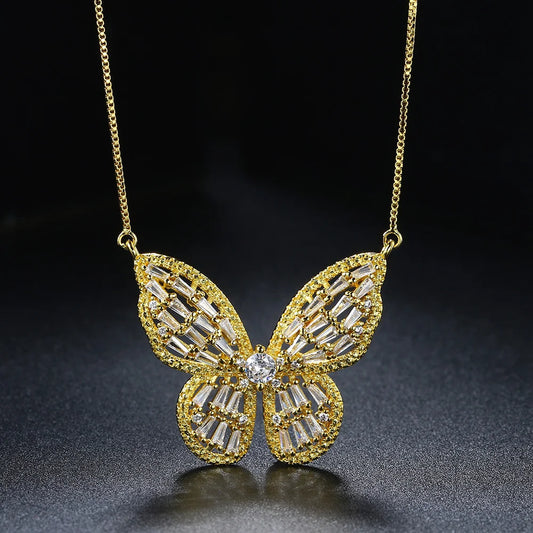 Shimmering Butterfly Pendant Necklace – Luxury Cubic Zirconia with Silver Chain