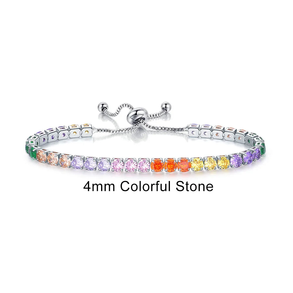 Adjustable Multicolor Tennis Bracelet – Rainbow Zircon Charm
