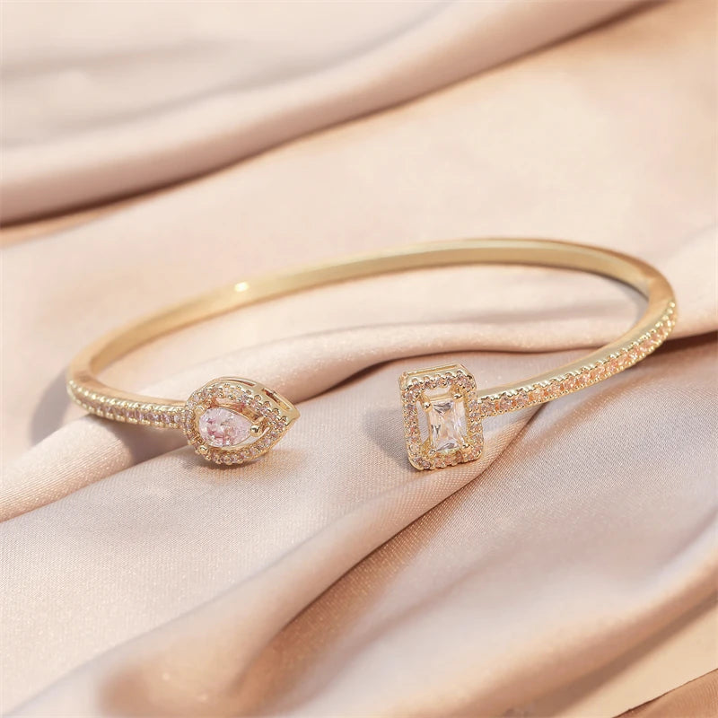 Luxury Gold Geometric Cuff Bangle –  Cubic Zirconia Style Bracelet