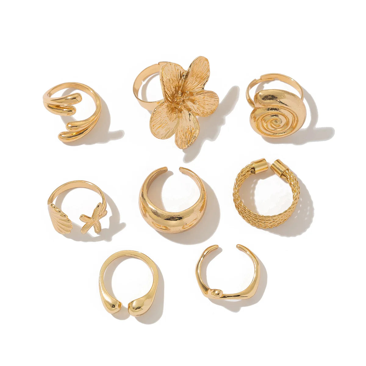 Bohemian Gold & Silver Starfish Flower Knuckle 8 Rings – Vintage Beach Style Set