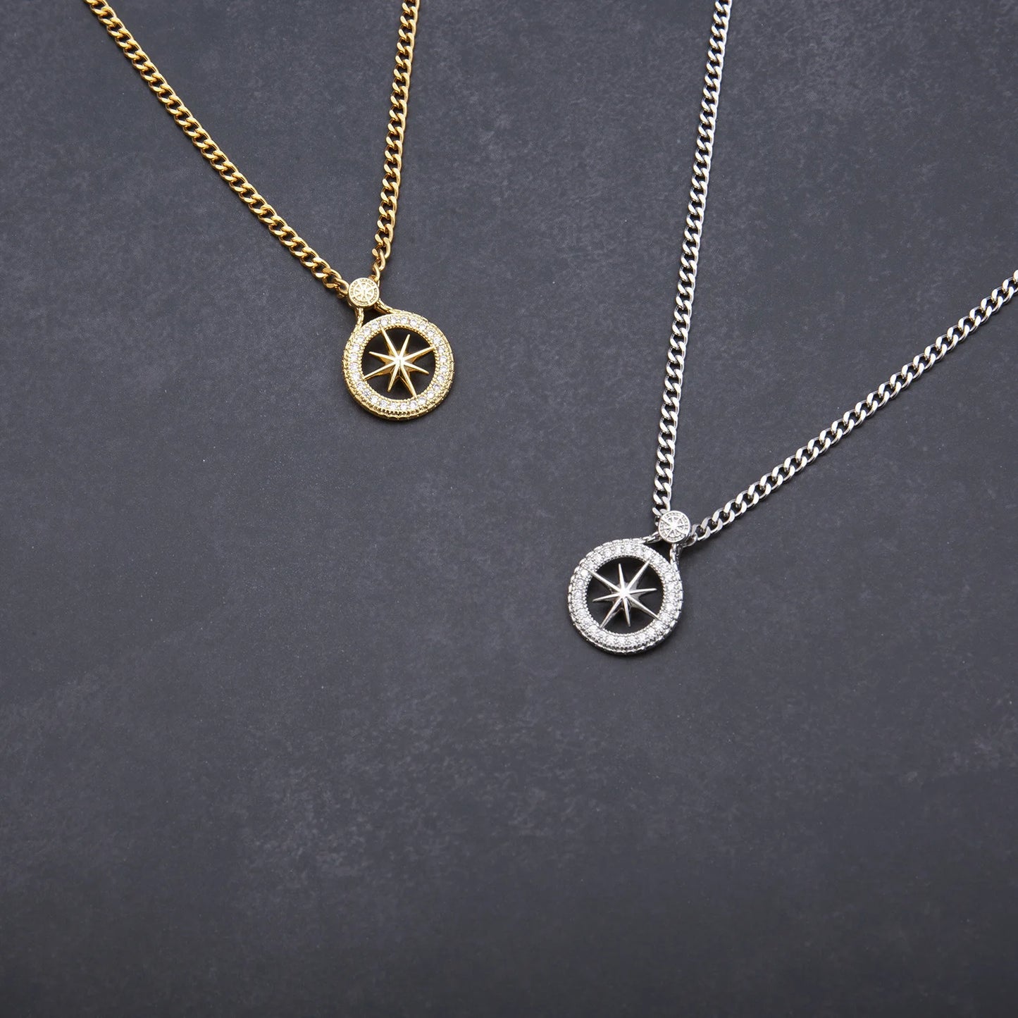 18K Gold Plated Titanium Steel Compass Necklace – CZ Pendant, Hiphop & KPOP STAY