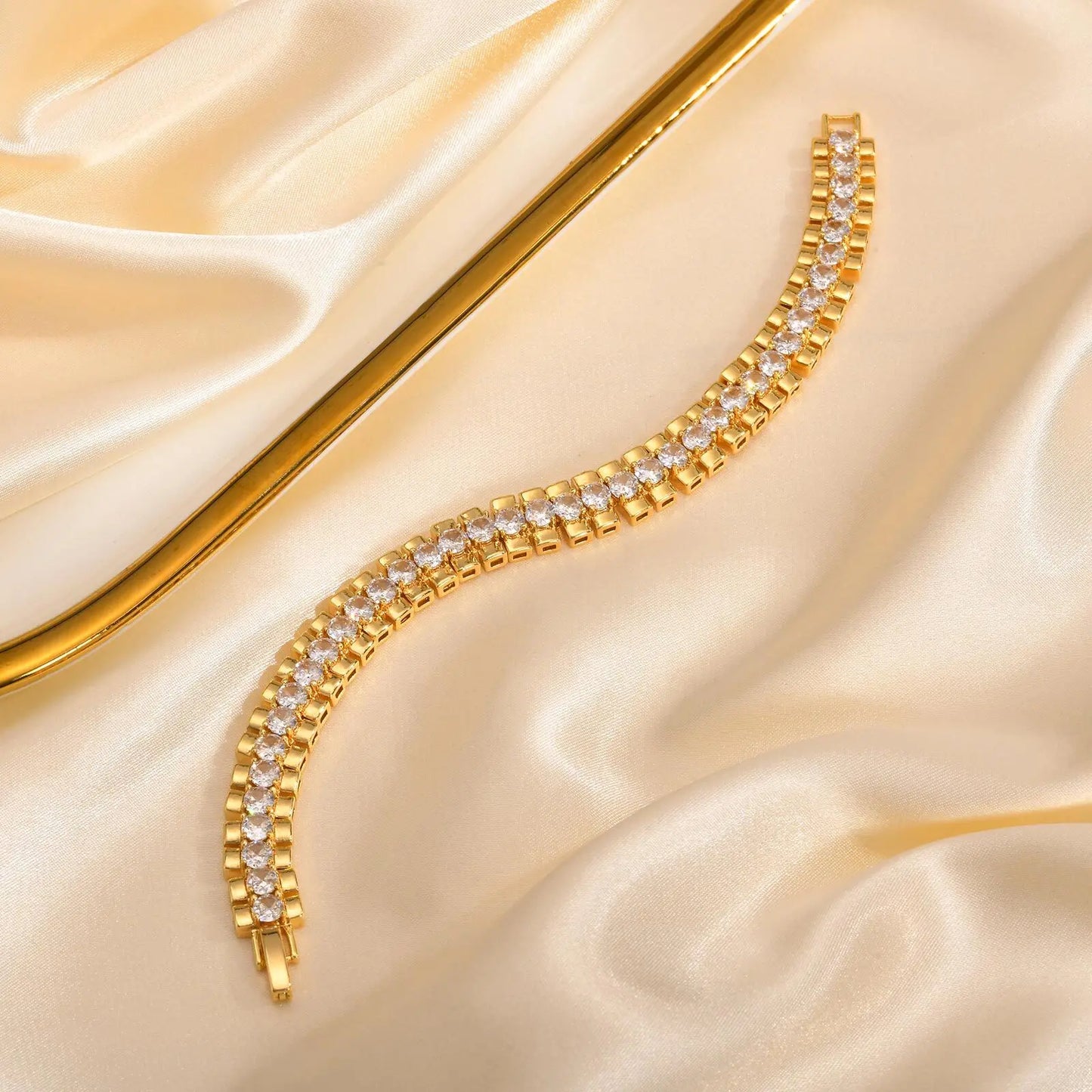 14K Gold-Plated Signature Paperclip Bracelet with CZ Watch Links – Adjustable. Elevated. Iconic.