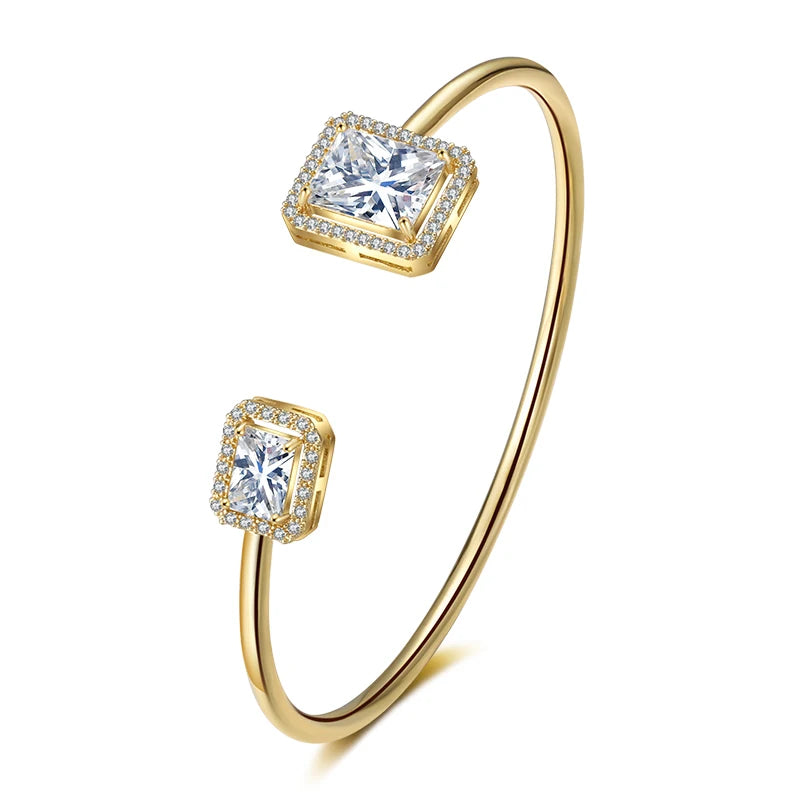 Luxury Gold Geometric Cuff Bangle –  Cubic Zirconia Style Bracelet
