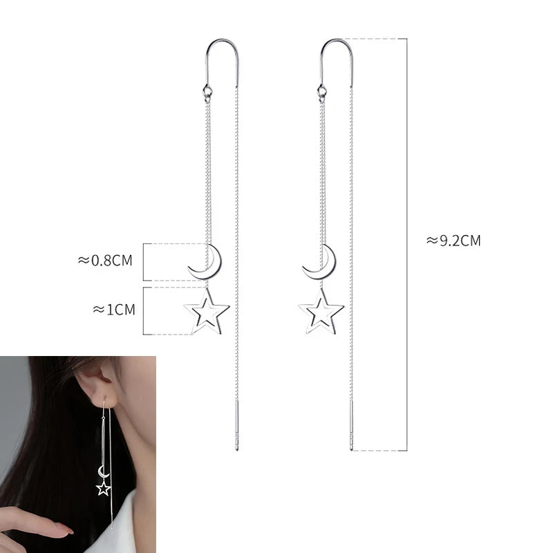 Sterling Silver Star Drop Earrings – Elegant Tassel Chain Design