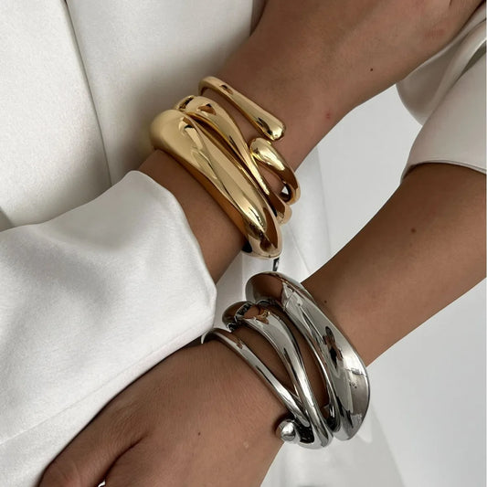 3 Styles Vintage Gold & Silver Geometric Metal Cuff Bangles Bracelet