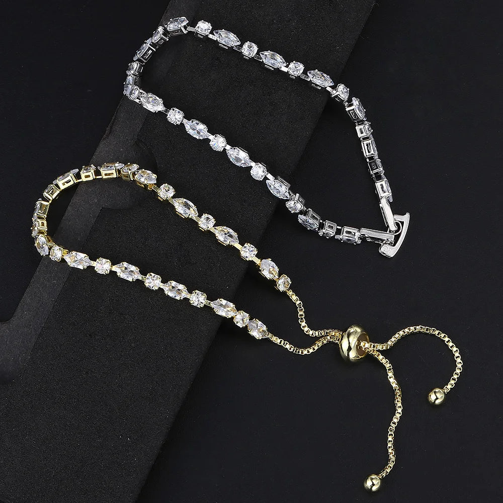 Shiny Gold Color Tennis Chain Bracelet – Simple Geometric Zircon Bangle