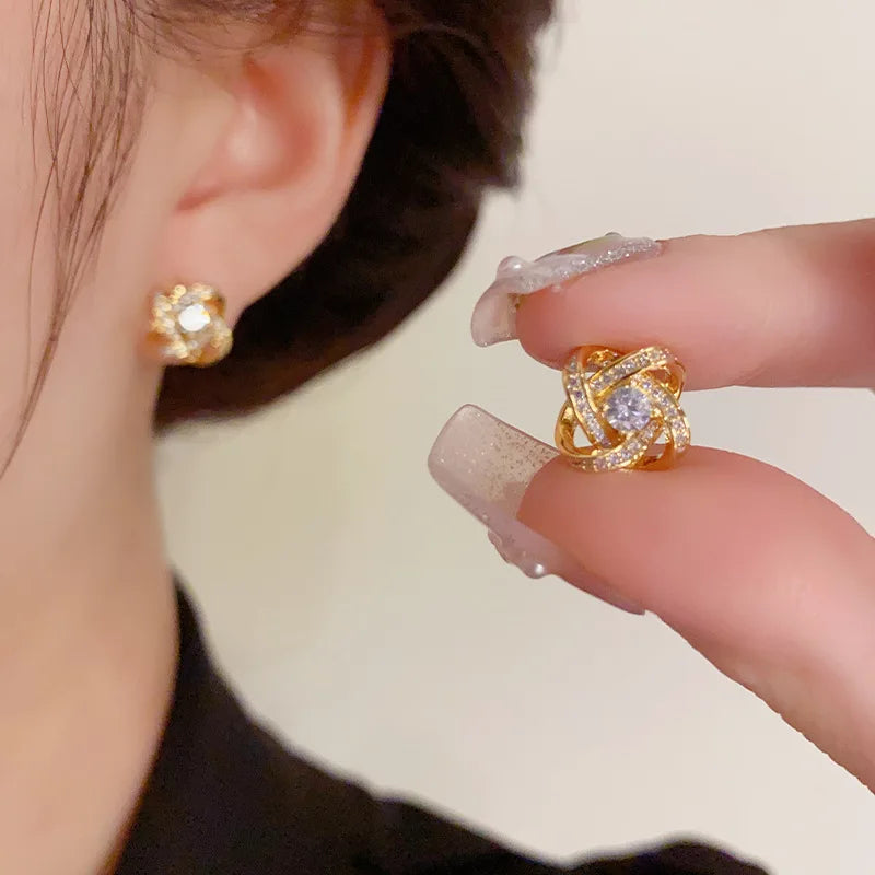 Premium Luxury Zircon Stud Earrings Simple Cross Hollow