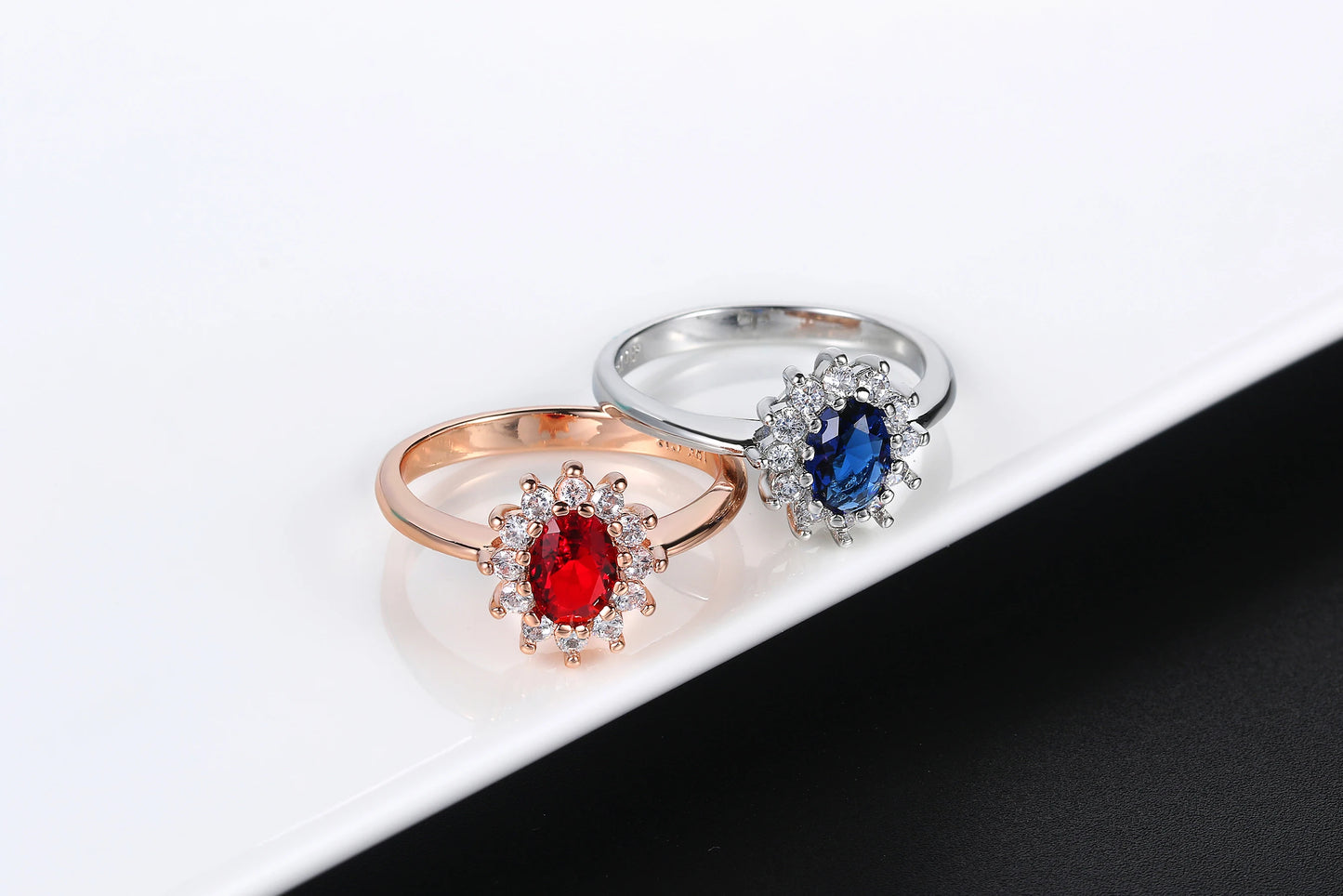 Premium Red Crystal Ring – Rose Gold With Gems