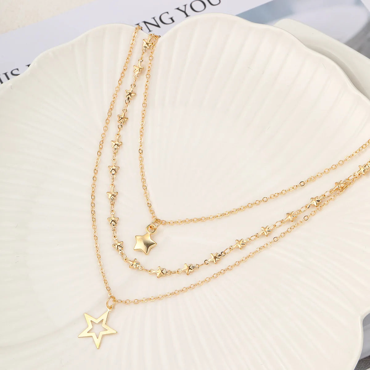 Vintage Gold Hollow Star Necklace Set – clavicle Chains