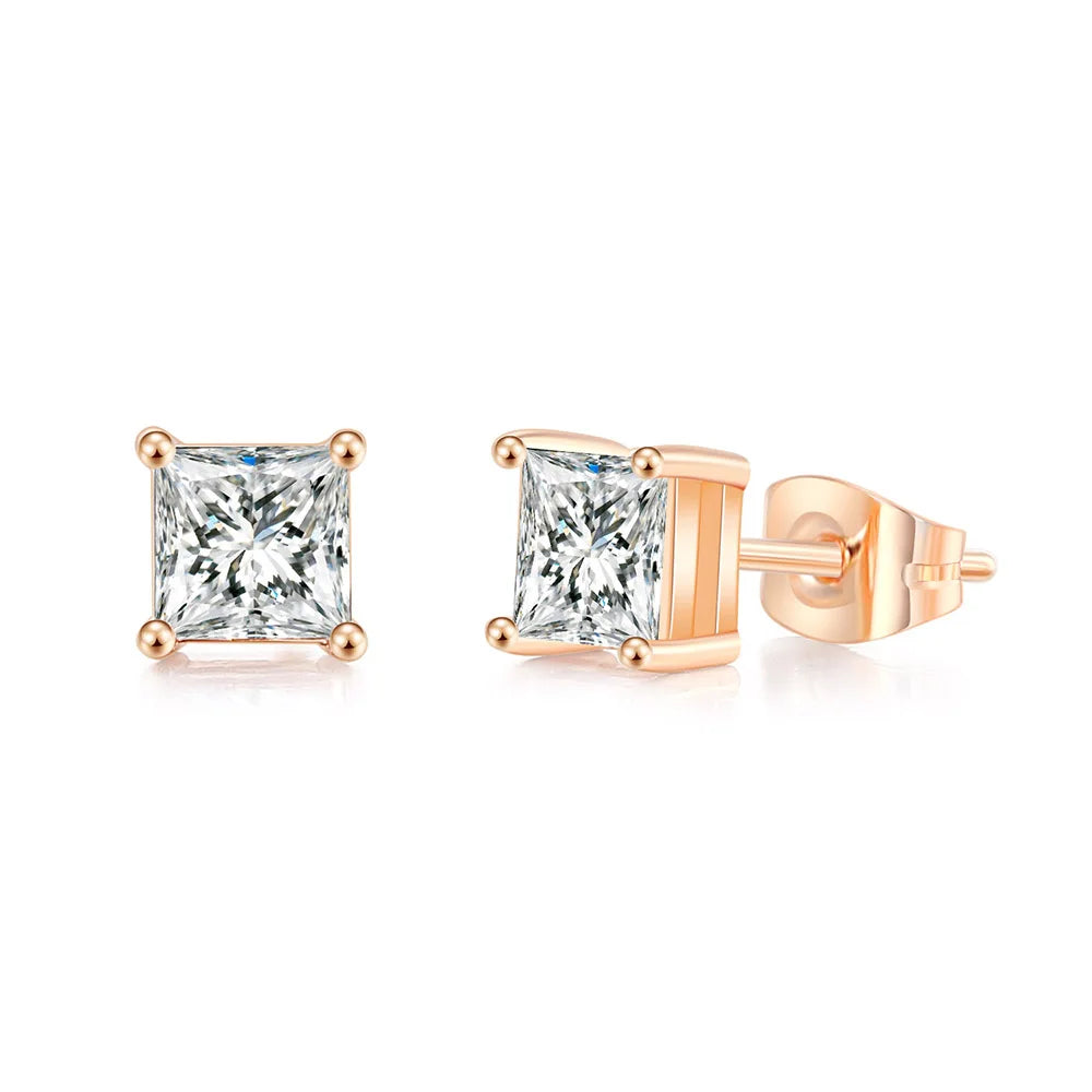 Rose Gold Crystal Stud Earrings – Elegant Zirconia AAA