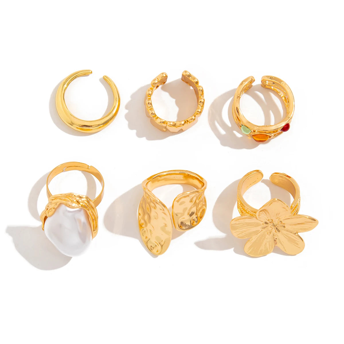 Elegant Baroque Pearl & Metal Flower Ring – Irregular Open Design Statement