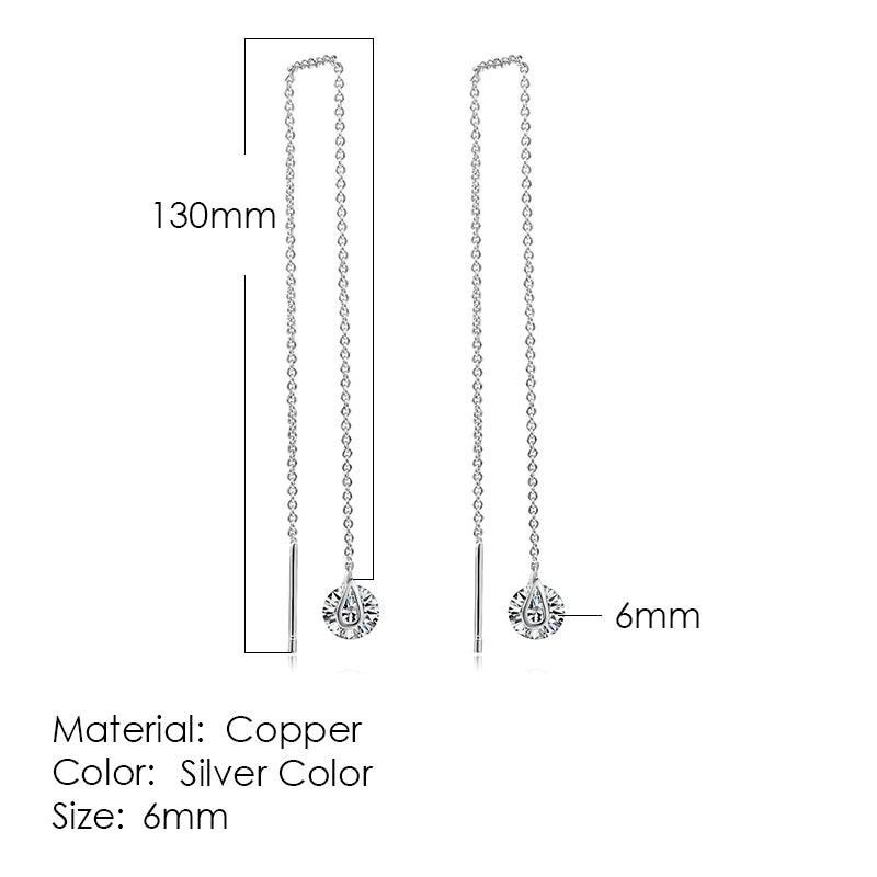 Sparkling Rose Gold Ear Threaders – Elegant Long Dangle Crystal