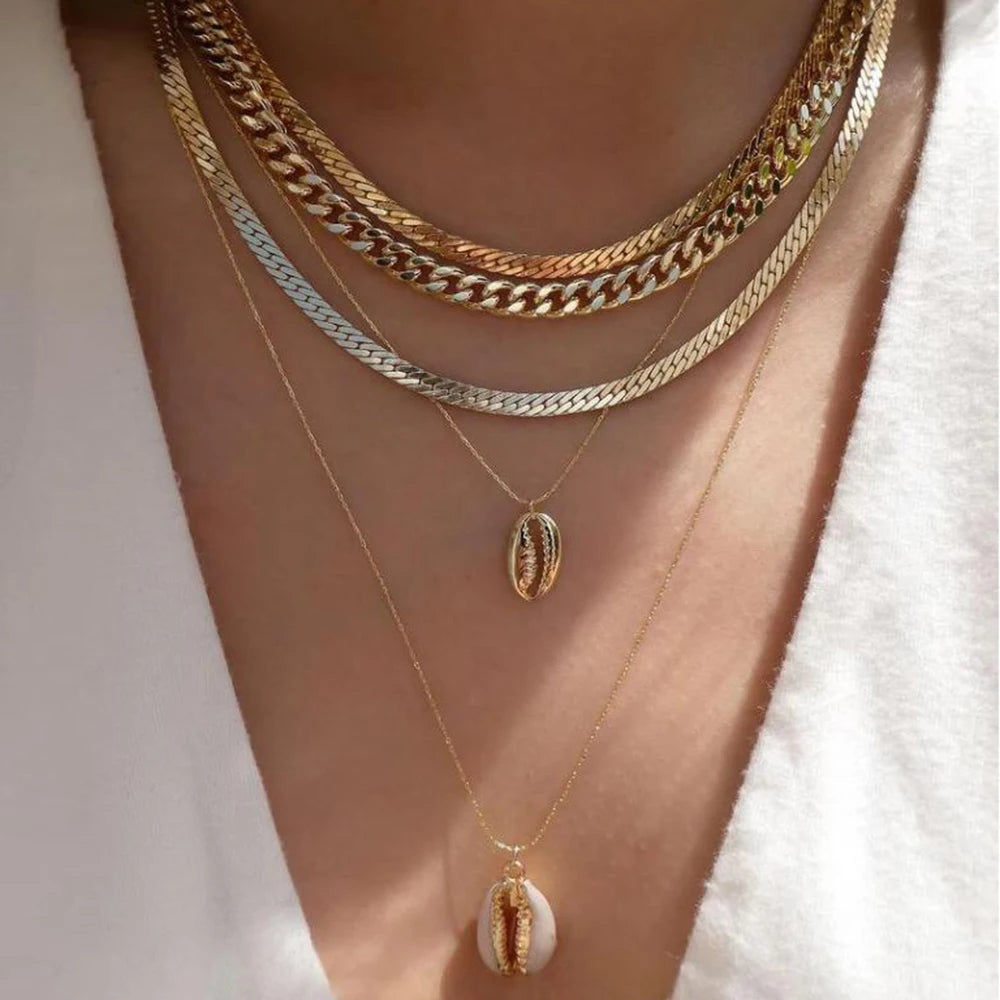 Vintage Gold Stacking Necklace – Multi-Layer Crystal Pendants