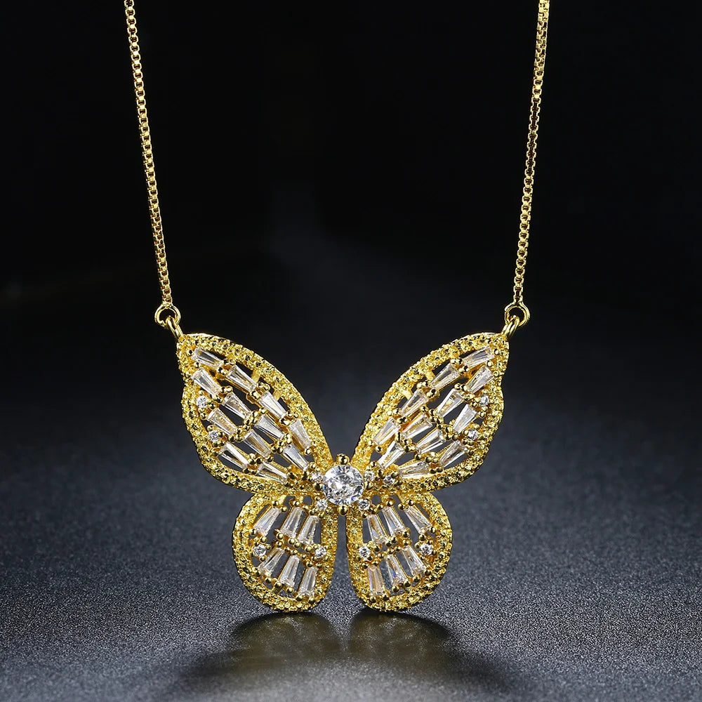 Shimmering Butterfly Pendant Necklace – Luxury Cubic Zirconia with Silver Chain