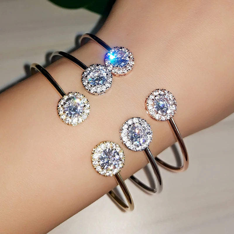 Luxury Gold Geometric Cuff Bangle –  Cubic Zirconia Style Bracelet