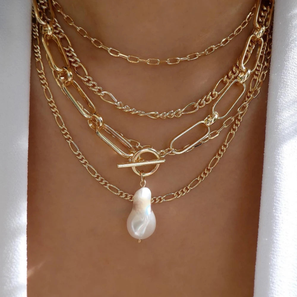 Vintage Gold Stacking Necklace – Multi-Layer Crystal Pendants