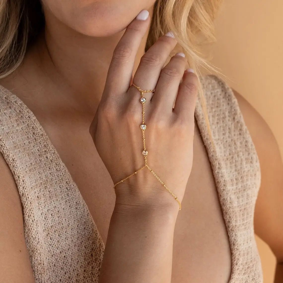 Aurum Bond Golden Bracelet & Ring Chain