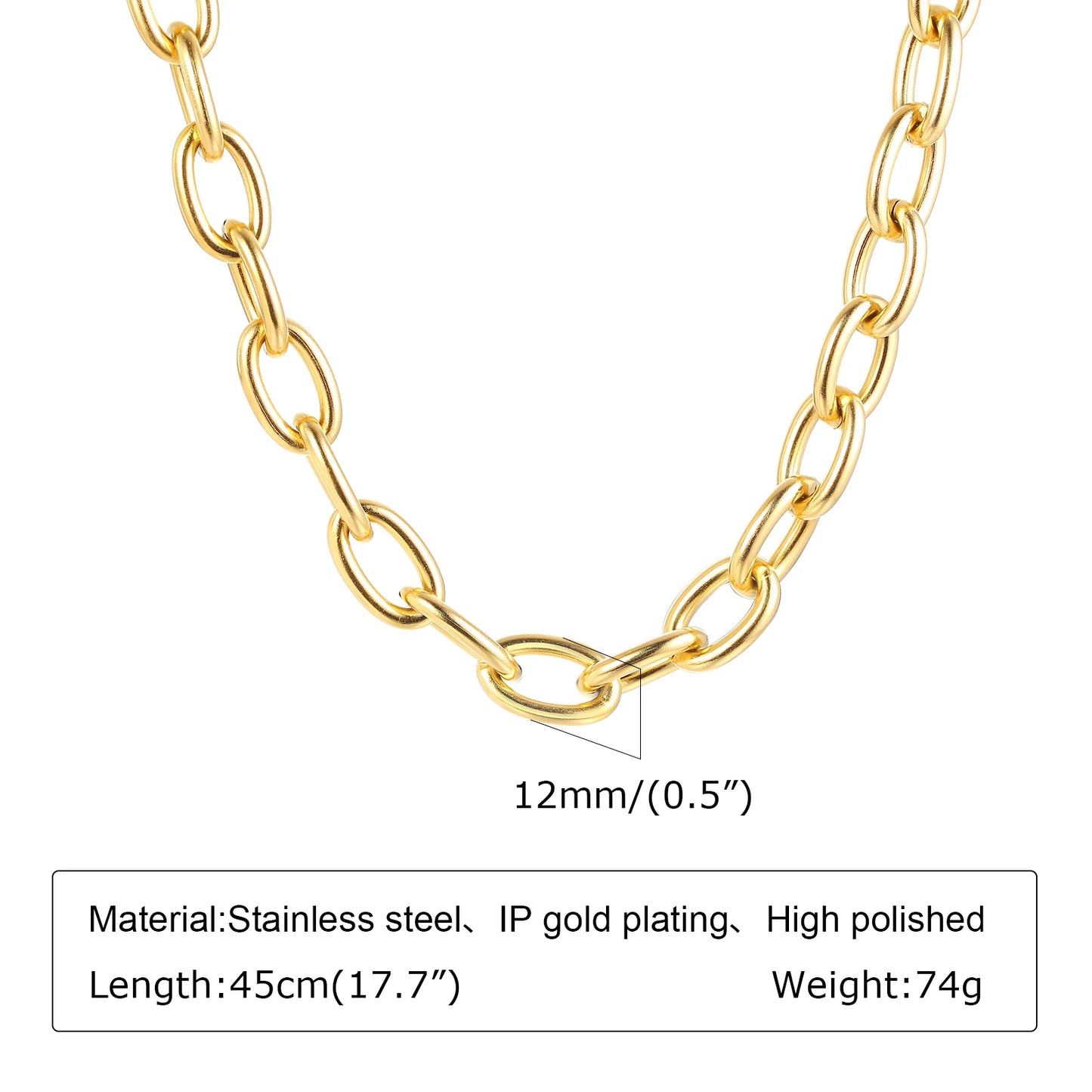 Mariner Luxe Necklace – Chunky Oval Link Gold Tone Chain