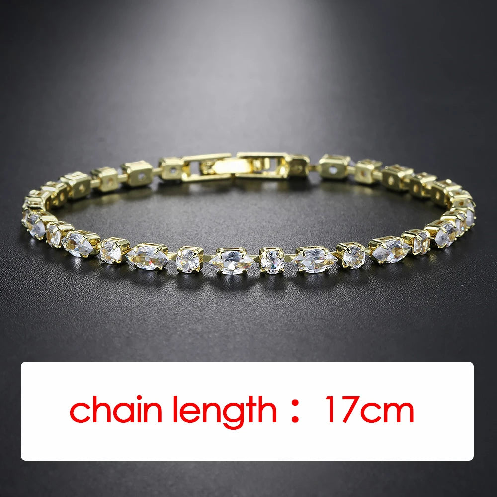 Shiny Gold Color Tennis Chain Bracelet – Simple Geometric Zircon Bangle