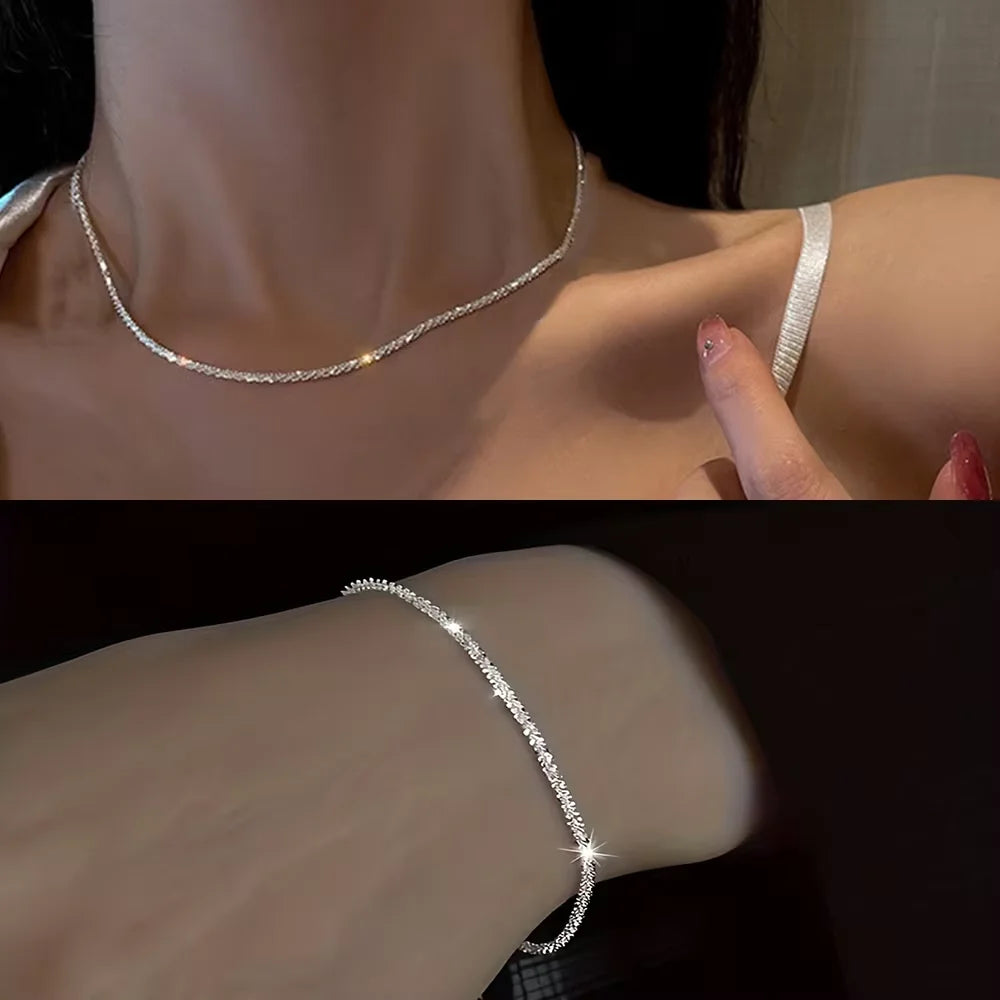 The Starlume Set – Shiny Silver Plated Necklace & Bracelet Duo