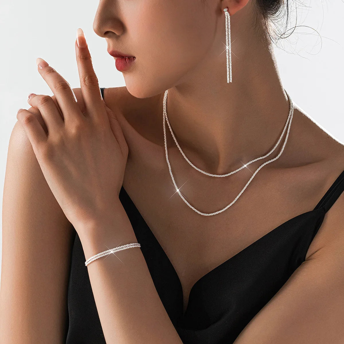 The Starlume Set – Shiny Silver Plated Necklace & Bracelet Duo
