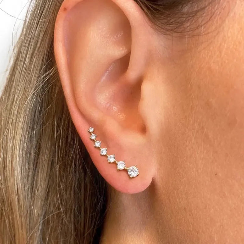 Elegant Climbing Crystal Ear Cuffs – Rose Gold Zirconia Hook Earrings