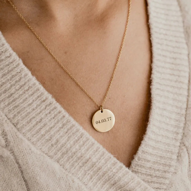 Custom Engraved Name Necklace – Personalized Stainless Steel Disc Pendant