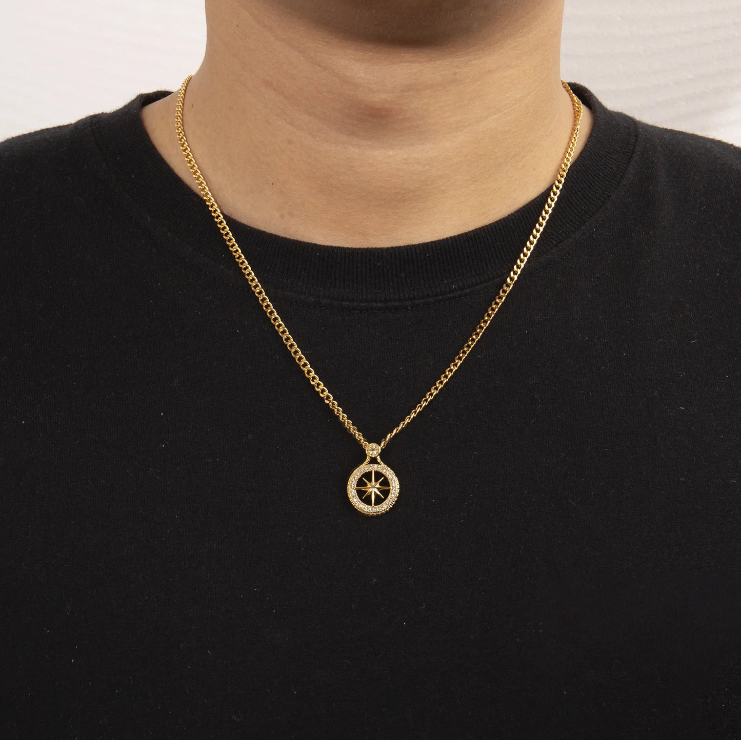 18K Gold Plated Titanium Steel Compass Necklace – CZ Pendant, Hiphop & KPOP STAY