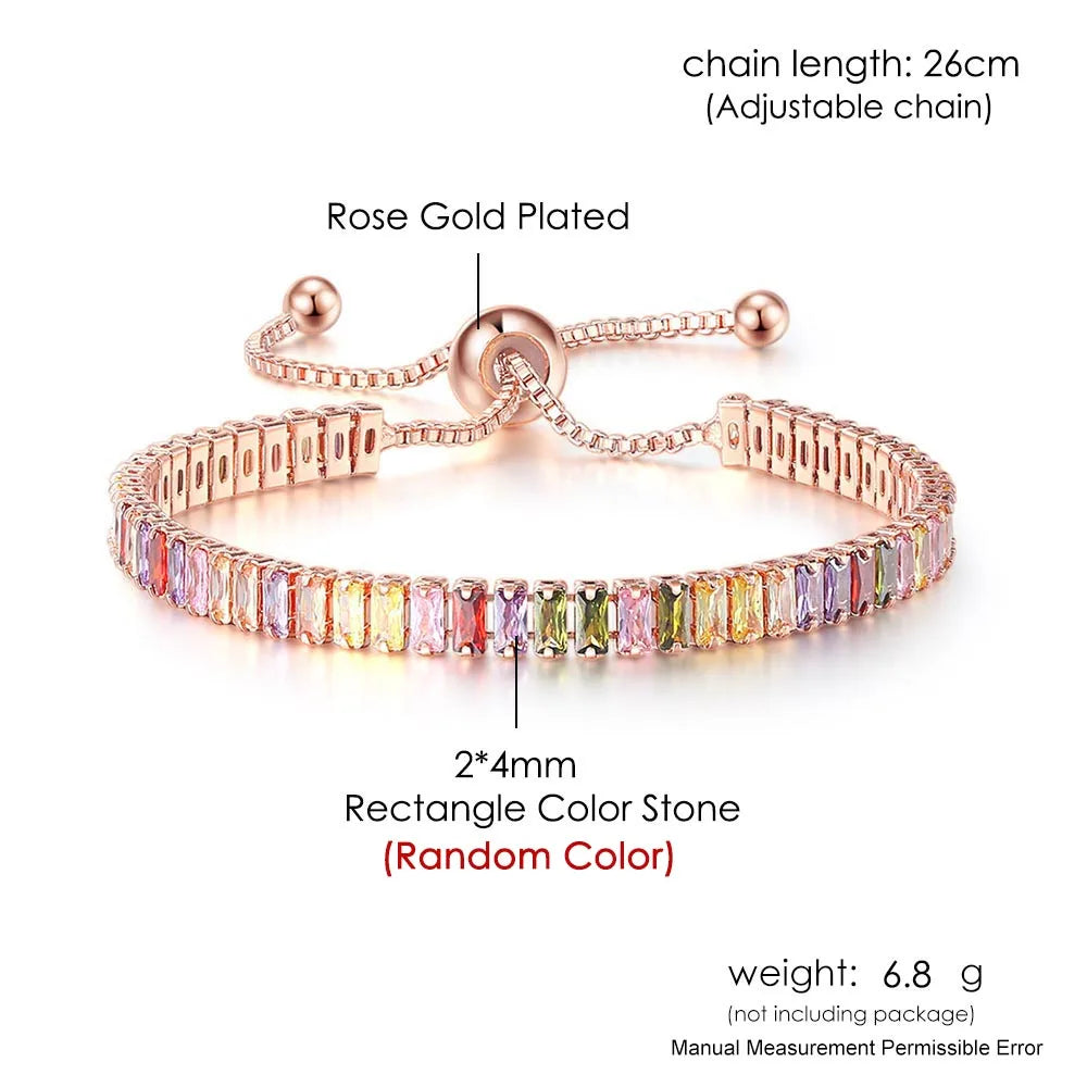 Adjustable Multicolor Tennis Bracelet – Rainbow Zircon Charm