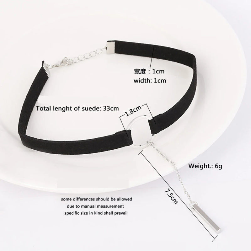 Velvet Choker Necklace – Dainty Bar & Circle Pendant in Black and Brown Rope Design