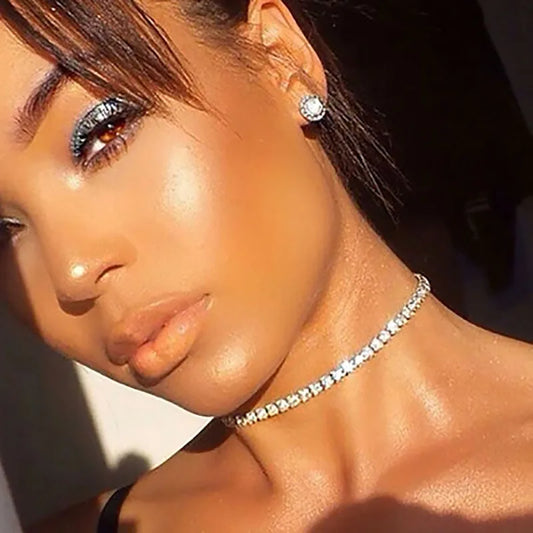 Luxe Zircon Tennis Necklace – Elegant Silver Choker with Brilliant Sparkle