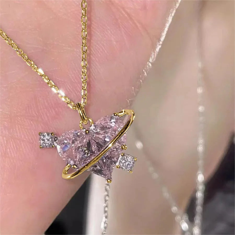 Elegant Heart Zircon Pendant Necklace – Multilayer Clavicle Chain with Magnetic Clasp