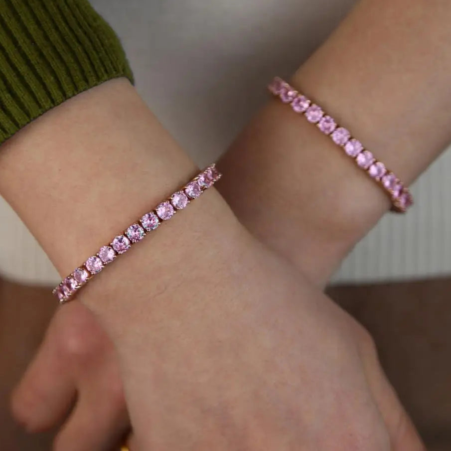 Platinum Pink Crystal Tennis Bracelet – Adjustable Zirconia Chain