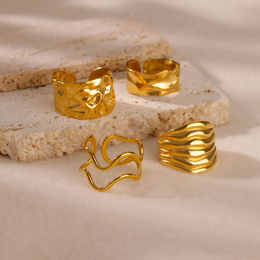 Chunky Gold Stainless Steel Open Ring – Irregular Geometric Statement