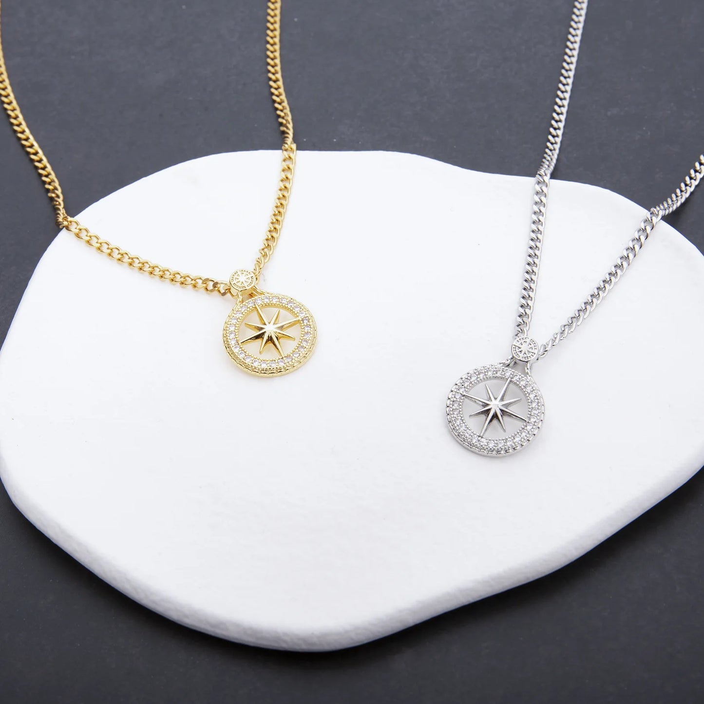 18K Gold Plated Titanium Steel Compass Necklace – CZ Pendant, Hiphop & KPOP STAY