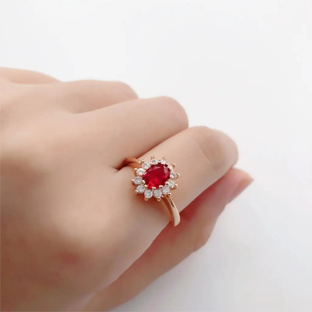 Premium Red Crystal Ring – Rose Gold With Gems