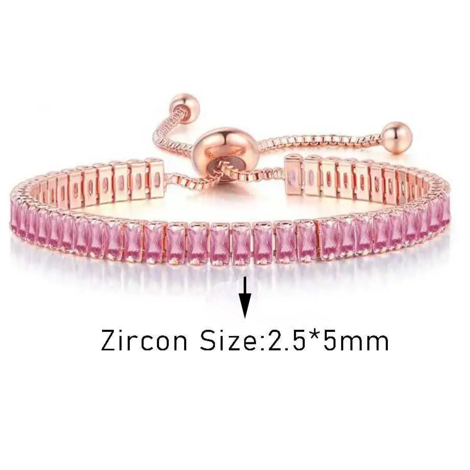 Platinum Pink Crystal Tennis Bracelet – Adjustable Zirconia Chain